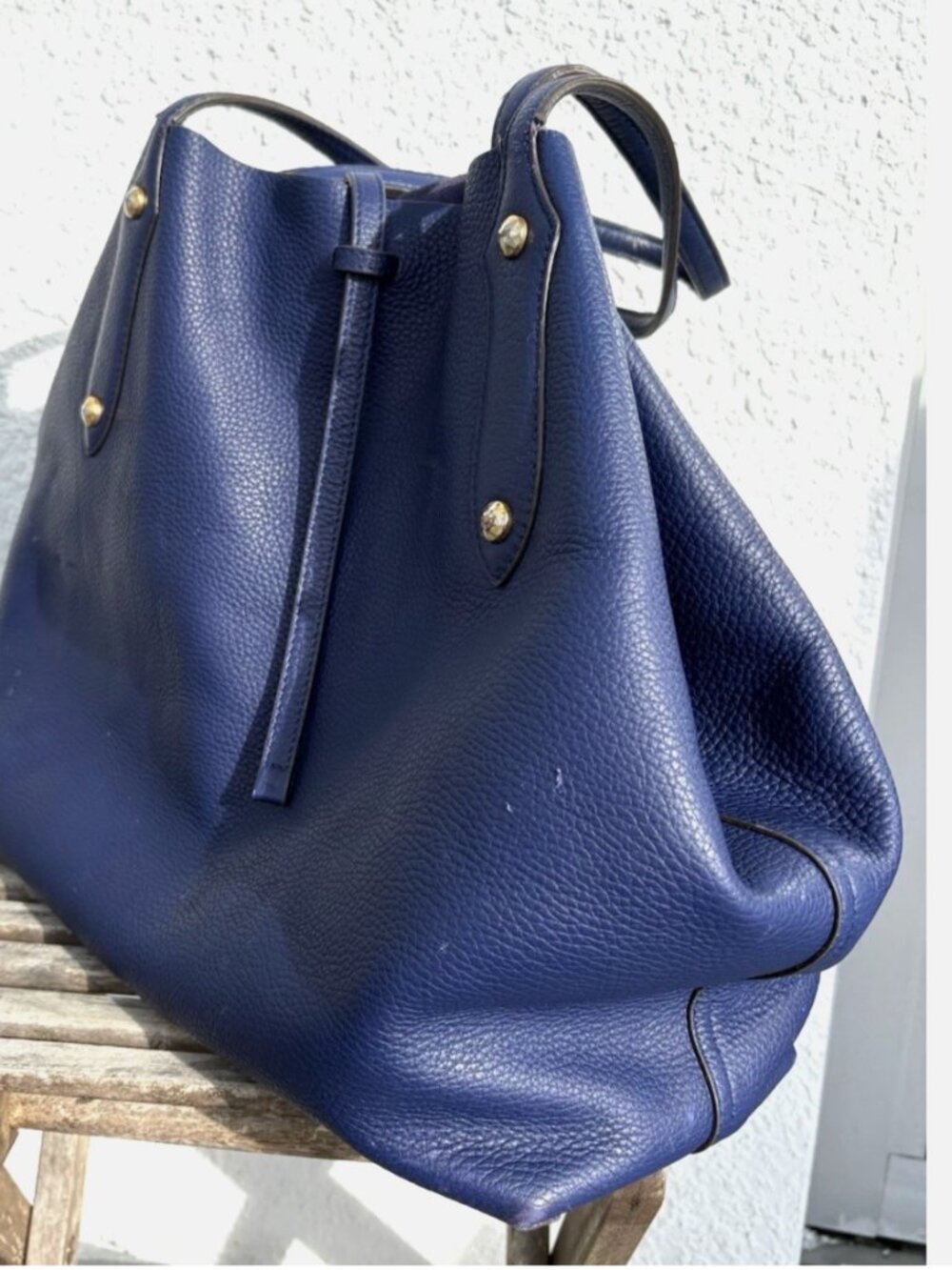 ANNABEL INGALL Isabella Tote in DEEP BLUE size LARGE -- Luxury Leather Bag! - Picture 6 of 13